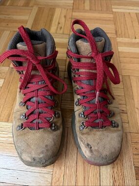 Tan Hiking Boots with Red Laces